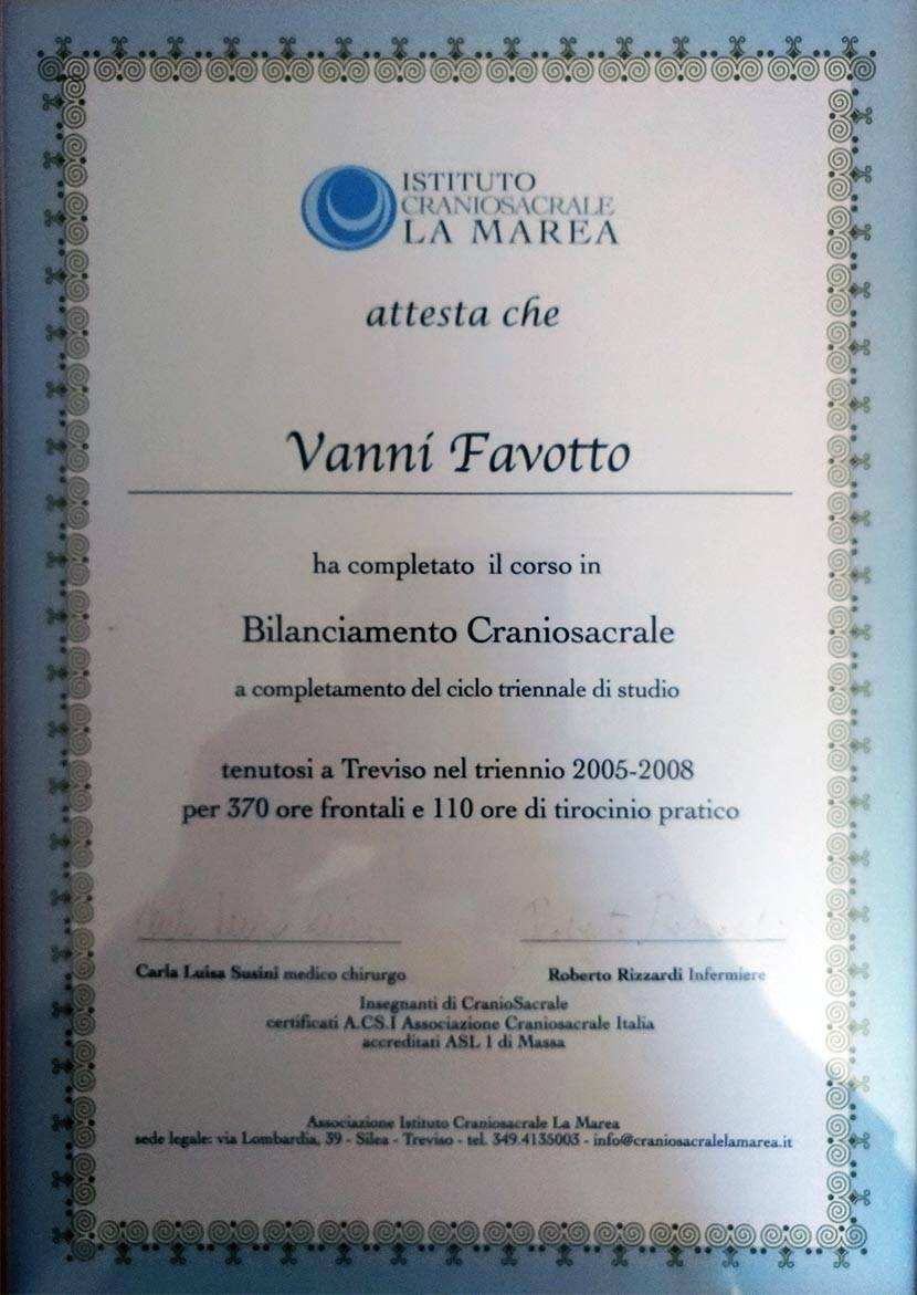 Vanni Favotto Diploma Craniosacrale