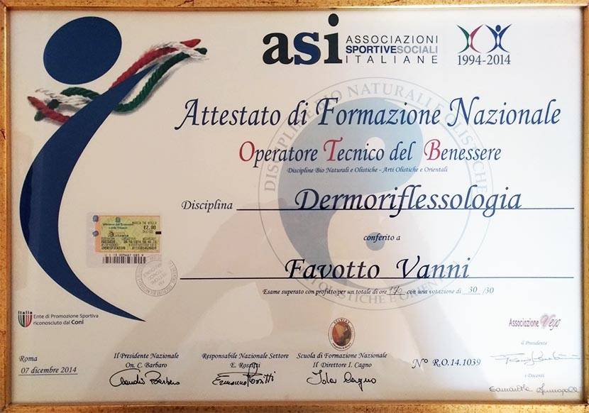 Vanni Favotto Diploma Dermoriflessologia